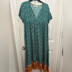 Natural Life Green Floral Maxi Dress L/XL